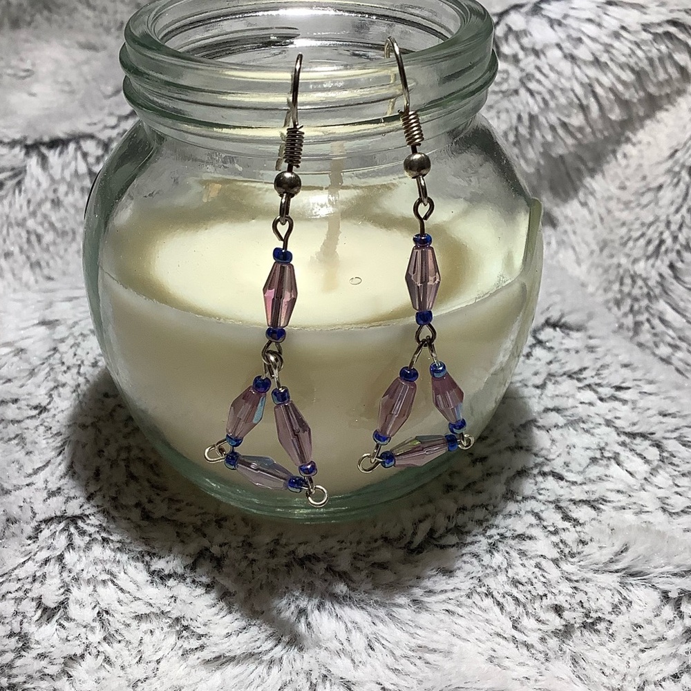 Hand crafted pink and blue beaded earrings